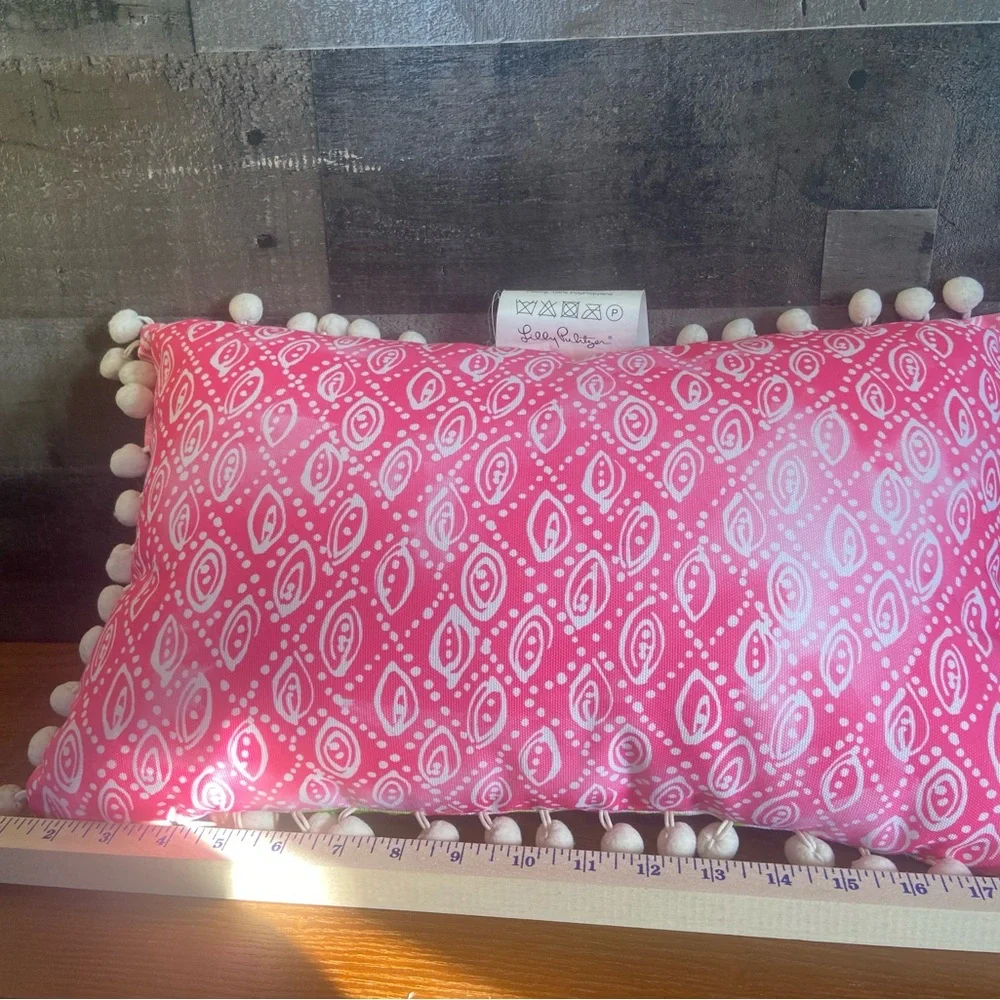 Lilly Pulitzer Floral Decorative Pillow with Pom Poms 12”x20” $30